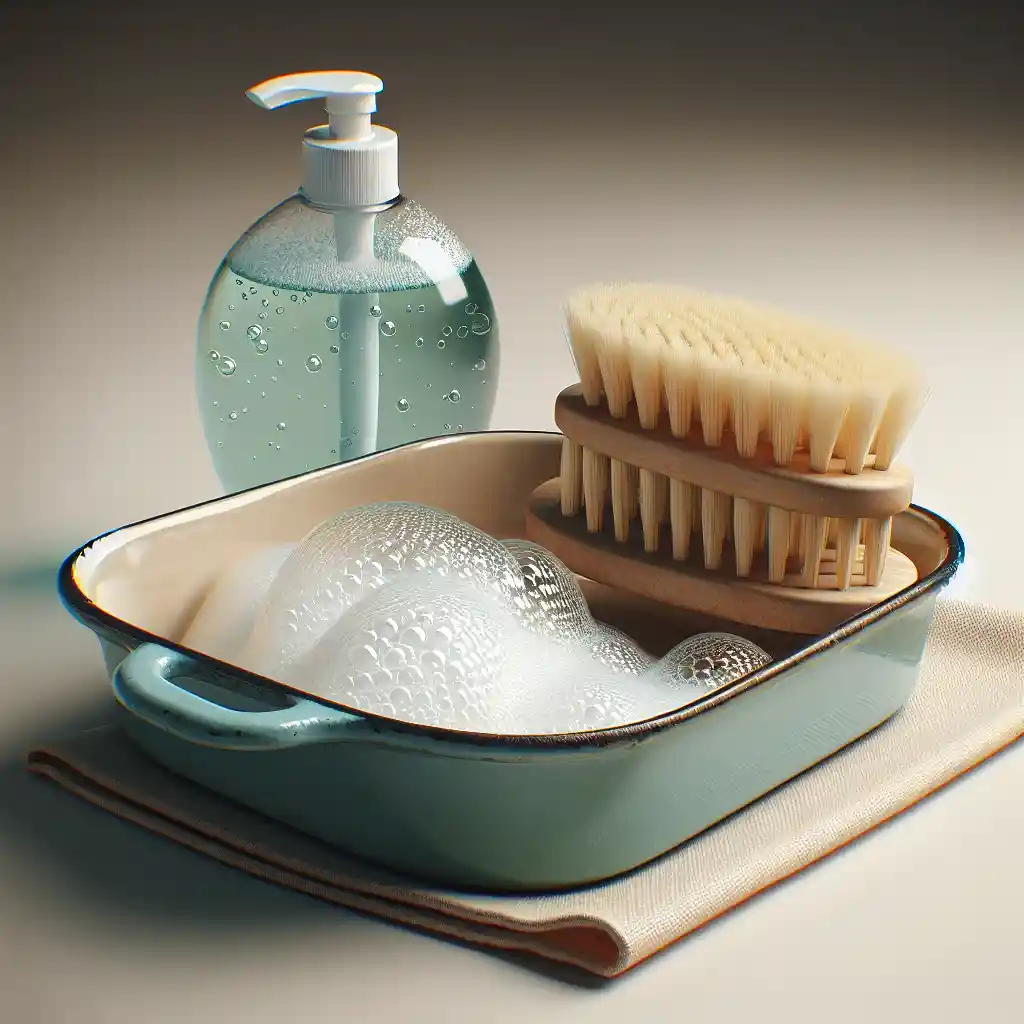 Use Mild Dish Soap and a Soft Brush to Clean Enameled Cast Iron